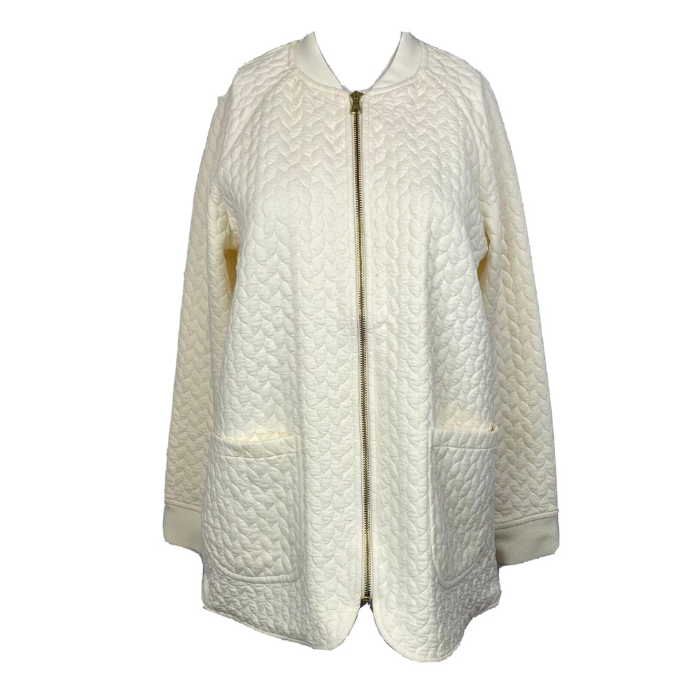 Isaac Mizrahi Jacket Womens Sz XS Ivory Stretch Quilted‎ Knit Pocket Zip Up